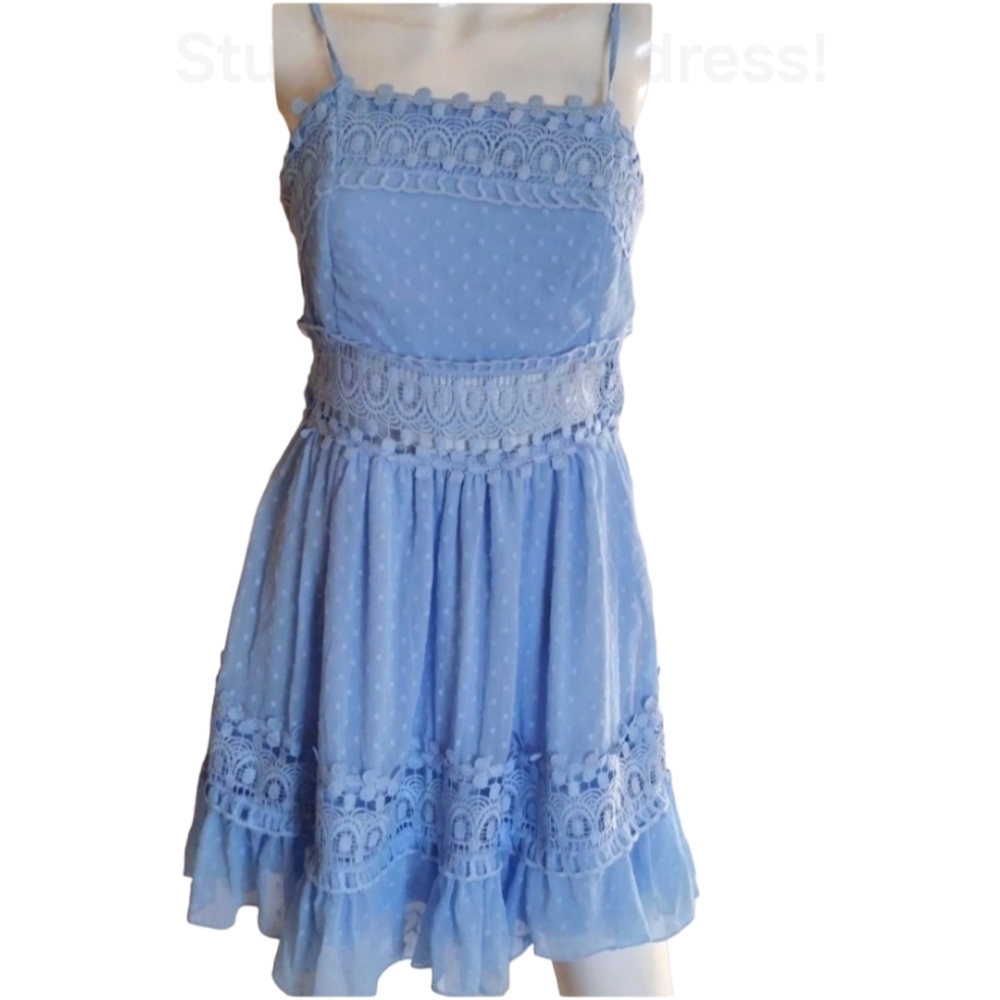 Rue 21 Blue Dress XL Junior Lace Backless Spaghetti Stripe Fully Lined Fit Flare